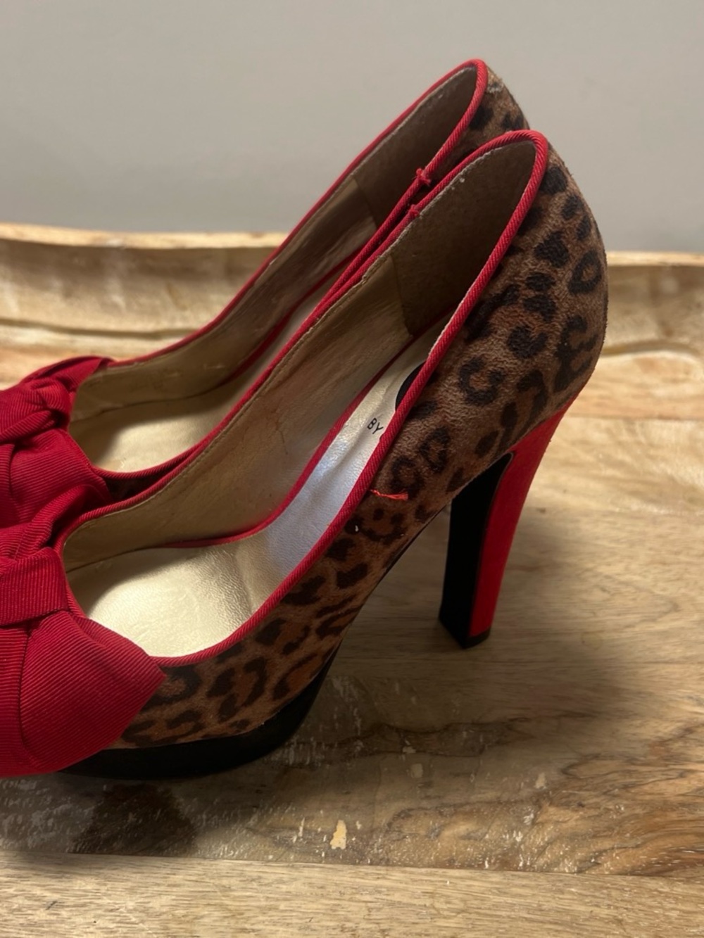 Guess Leopard Print Pumps with Red Trim and Bow